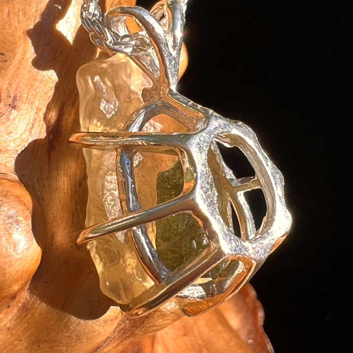 Libyan Desert Glass & Moldavite Pendant Sterling #8929-Moldavite Life