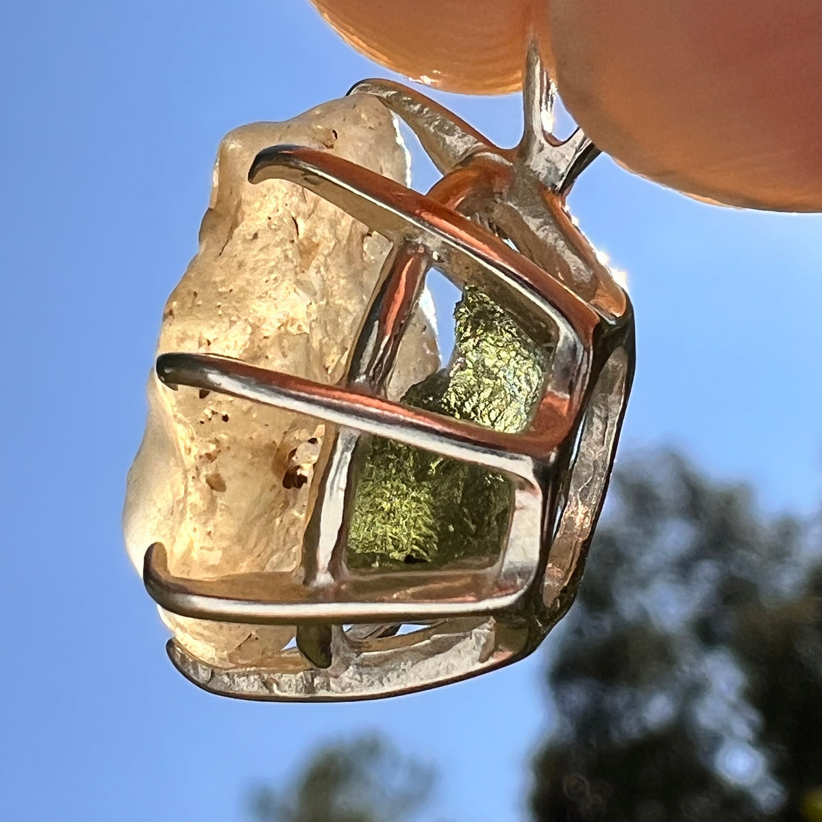 Libyan Desert Glass & Moldavite Pendant Sterling #8930-Moldavite Life