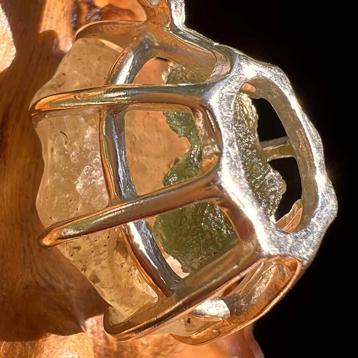 Libyan Desert Glass & Moldavite Pendant Sterling #8930-Moldavite Life