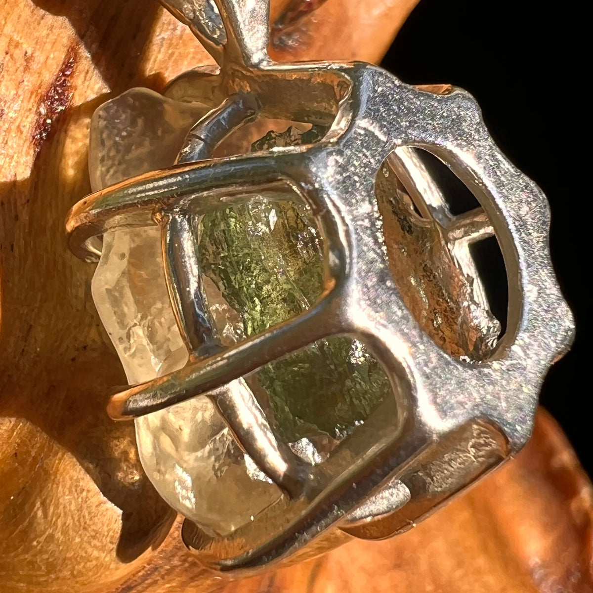 Libyan Desert Glass & Moldavite Pendant Sterling #8933-Moldavite Life