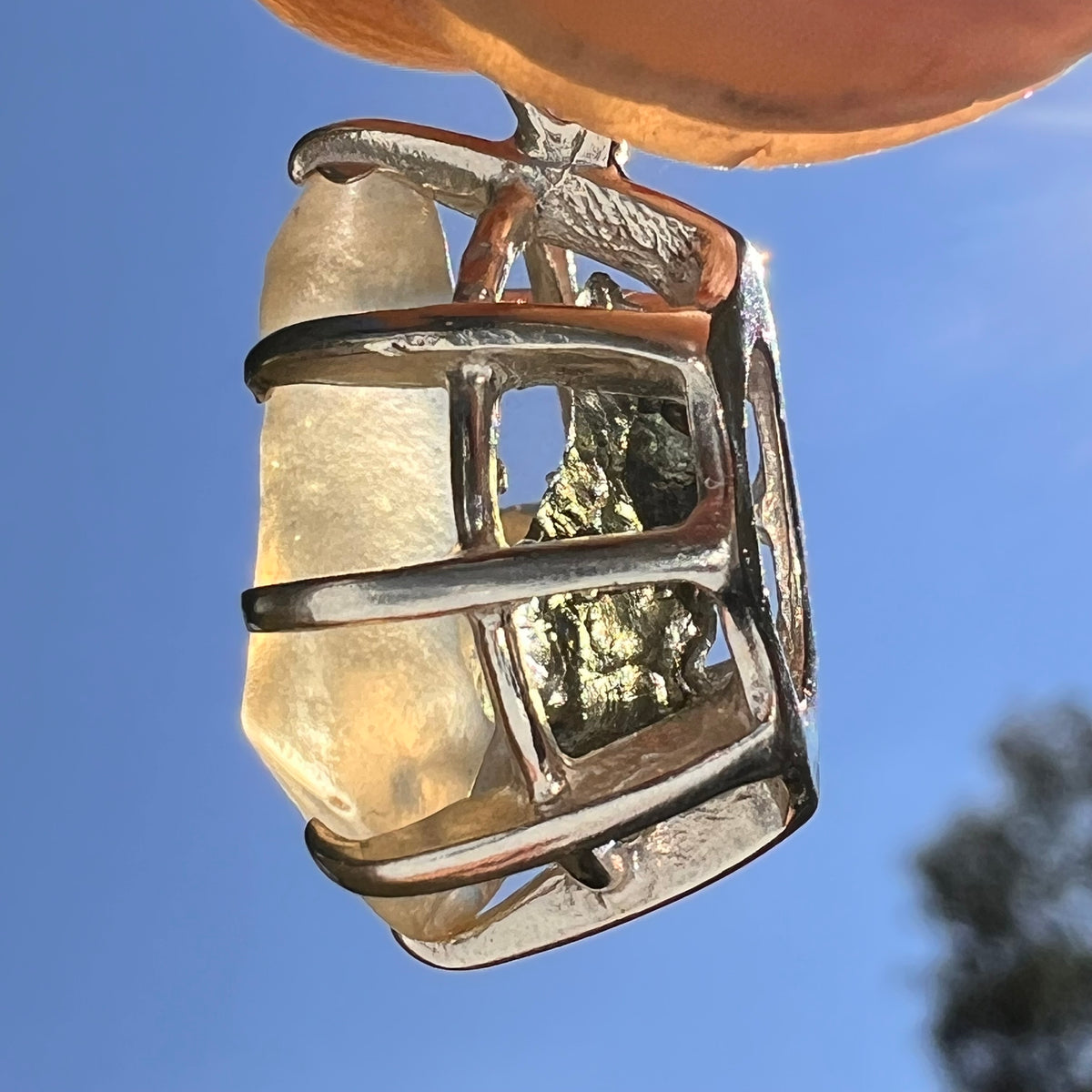 Libyan Desert Glass & Moldavite Pendant Sterling #8934-Moldavite Life