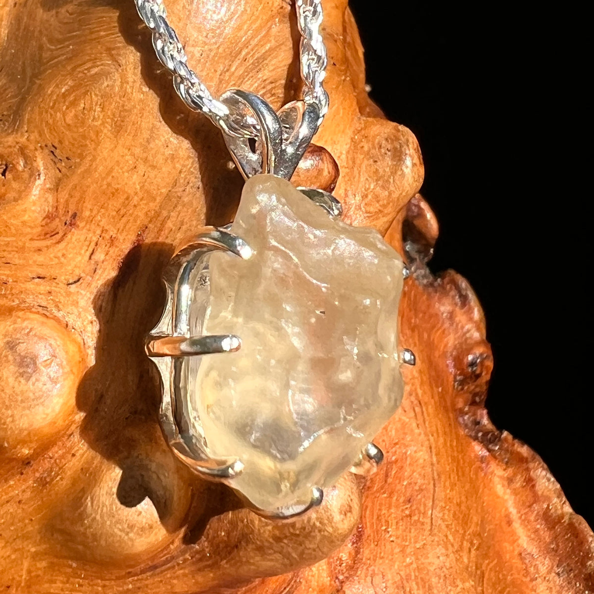 Libyan Desert Glass & Phenakite Pendant Sterling #8410-Moldavite Life