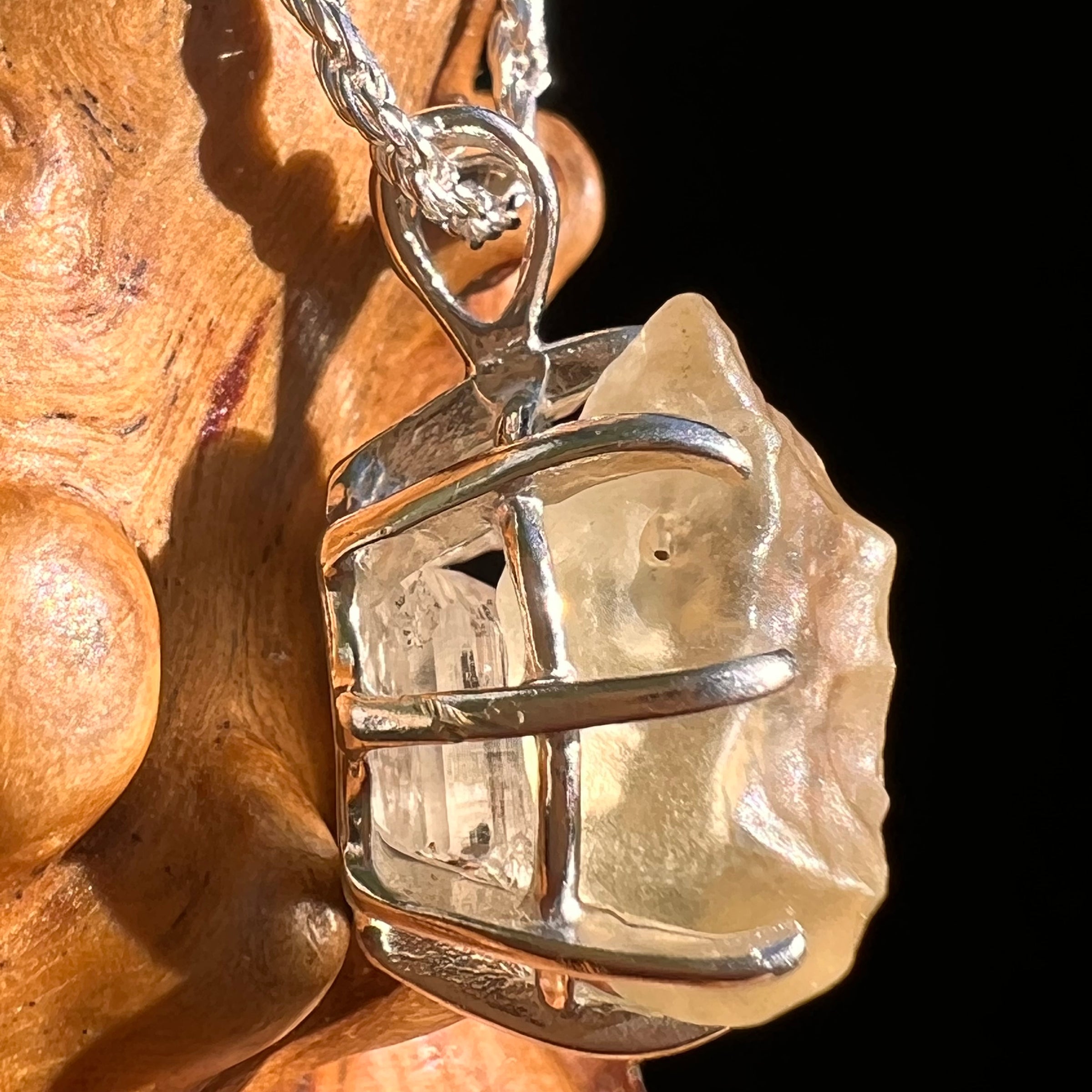 Libyan Desert Glass & Phenakite Pendant Sterling #8410-Moldavite Life