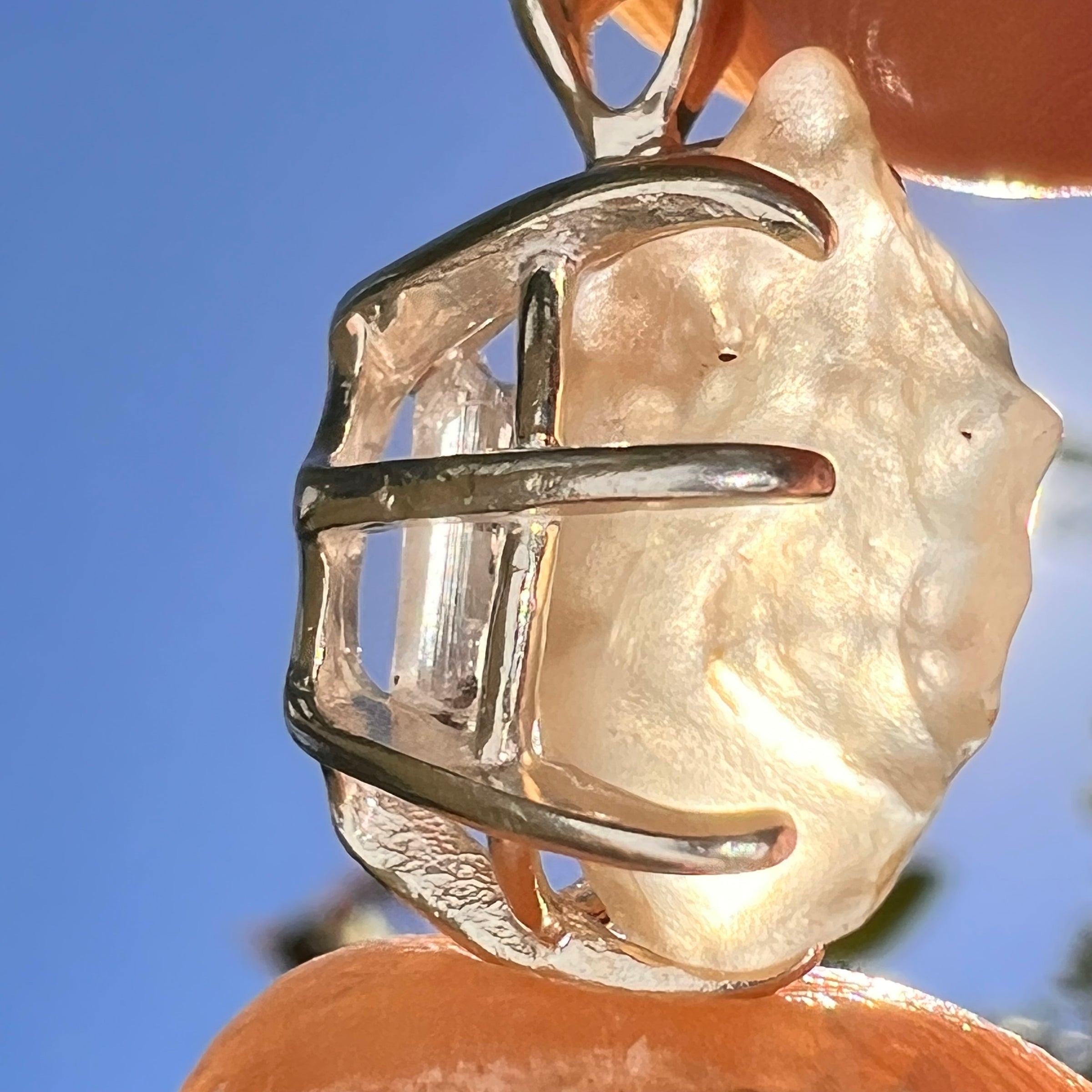 Libyan Desert Glass & Phenakite Pendant Sterling #8410-Moldavite Life