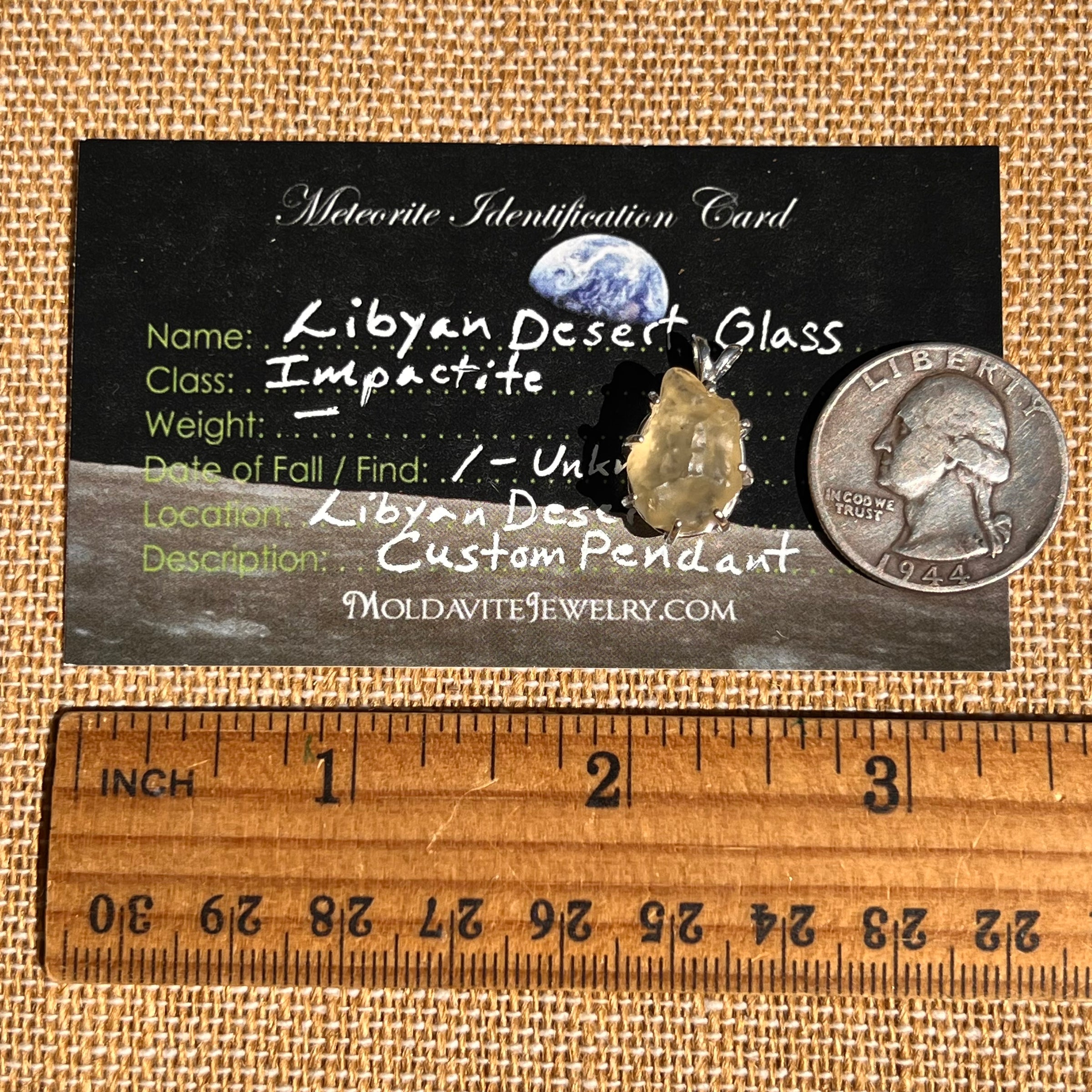 Libyan Desert Glass & Phenakite Pendant Sterling #8410-Moldavite Life