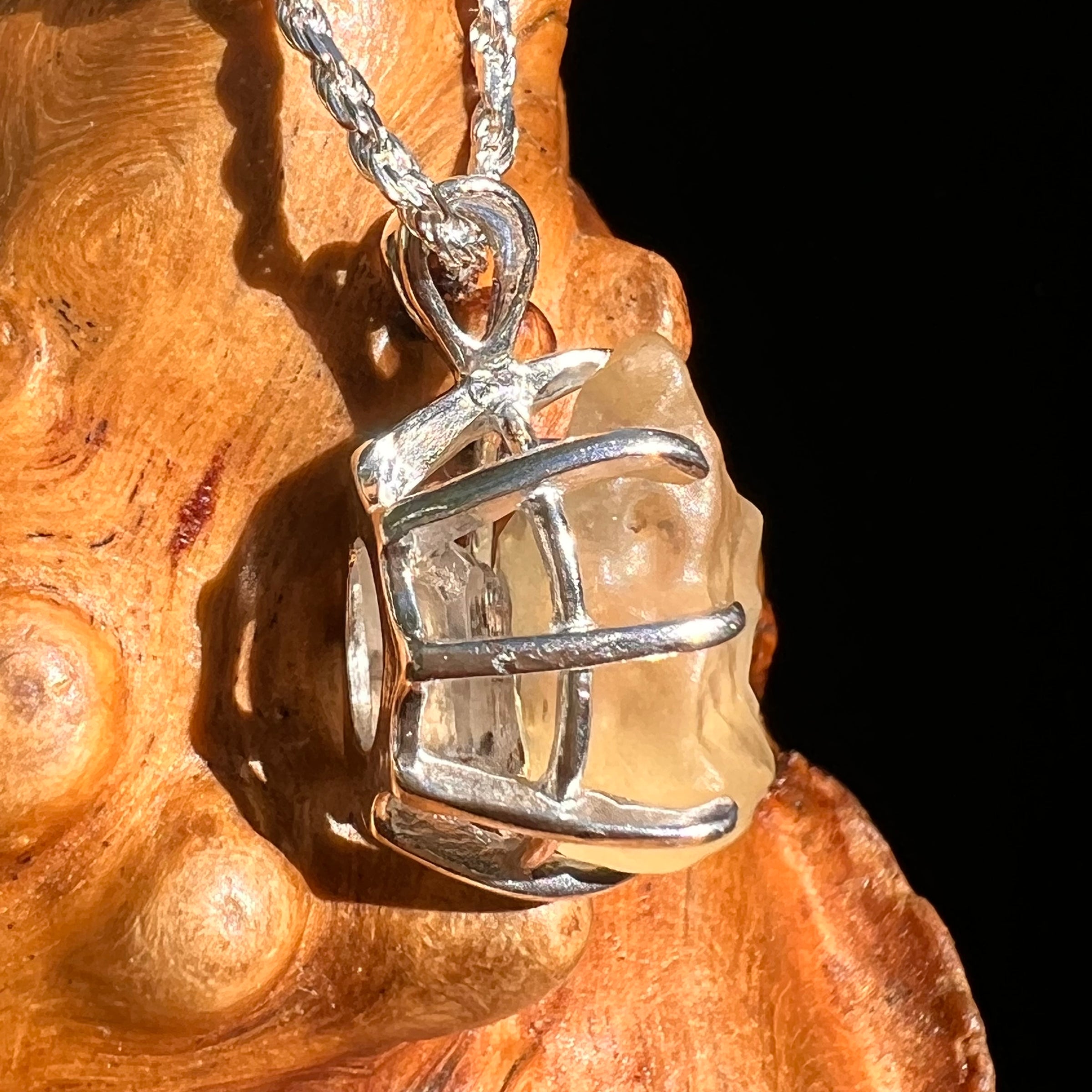 Libyan Desert Glass & Phenakite Pendant Sterling #8410-Moldavite Life