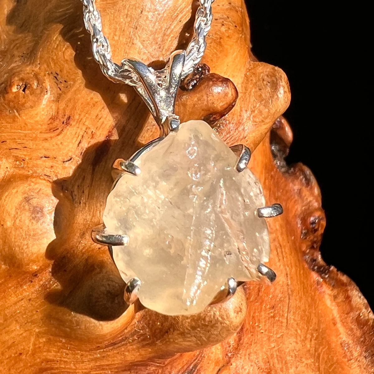 Libyan Desert Glass & Phenakite Pendant Sterling #8411-Moldavite Life