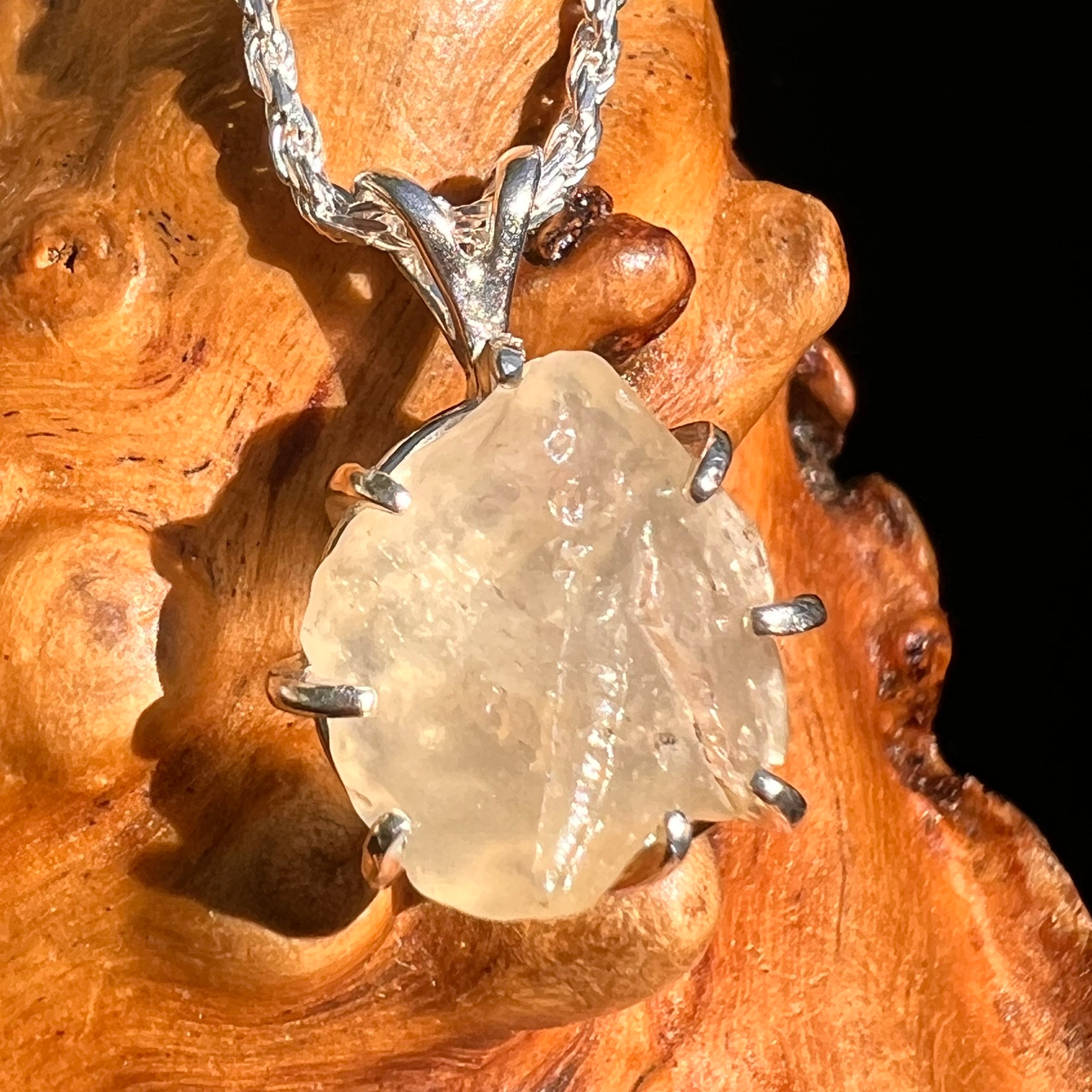 Libyan Desert Glass & Phenakite Pendant Sterling #8411-Moldavite Life