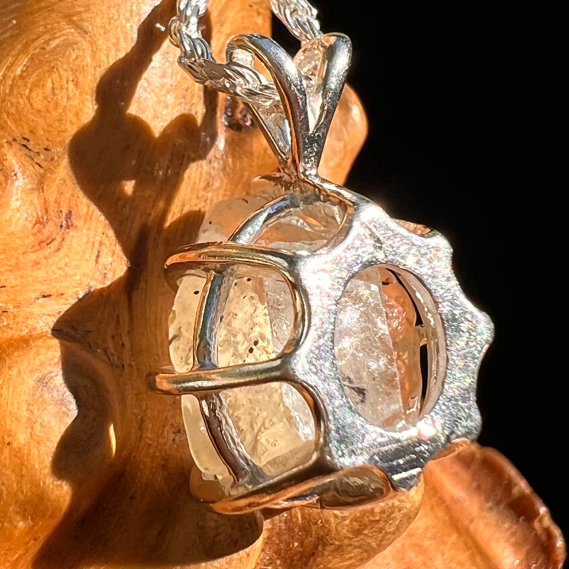Libyan Desert Glass & Phenakite Pendant Sterling #8411-Moldavite Life