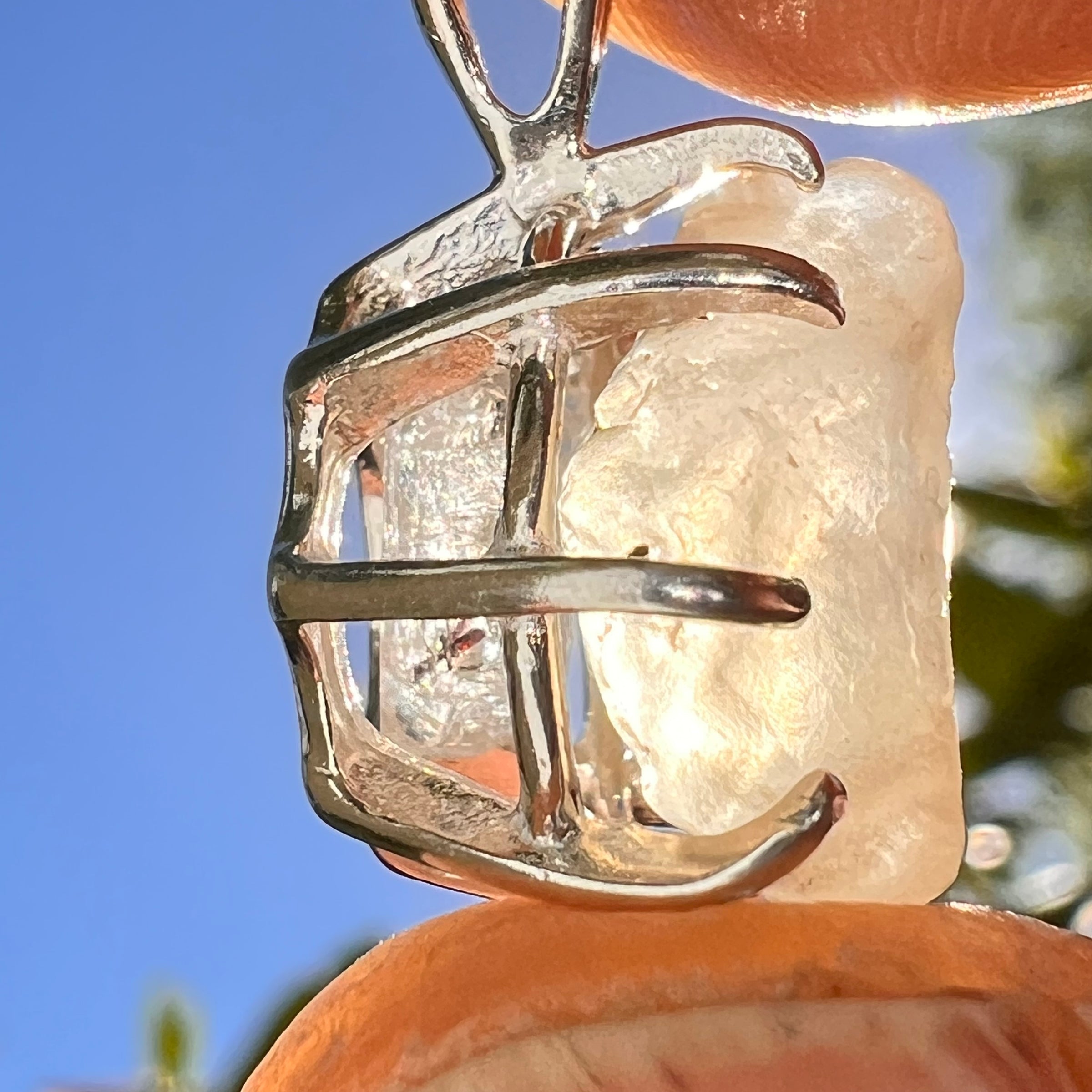 Libyan Desert Glass & Phenakite Pendant Sterling #8411-Moldavite Life