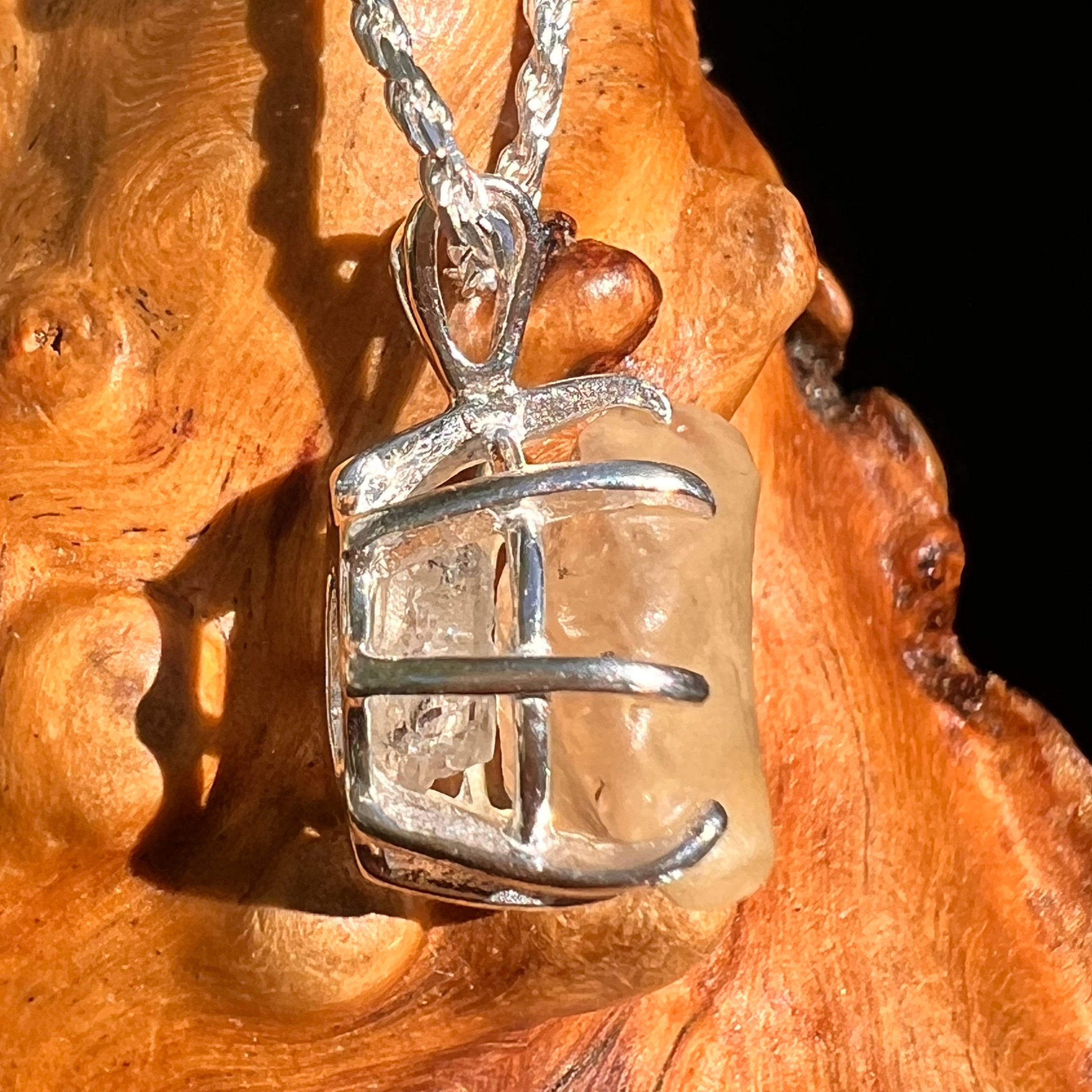 Libyan Desert Glass & Phenakite Pendant Sterling #8411-Moldavite Life