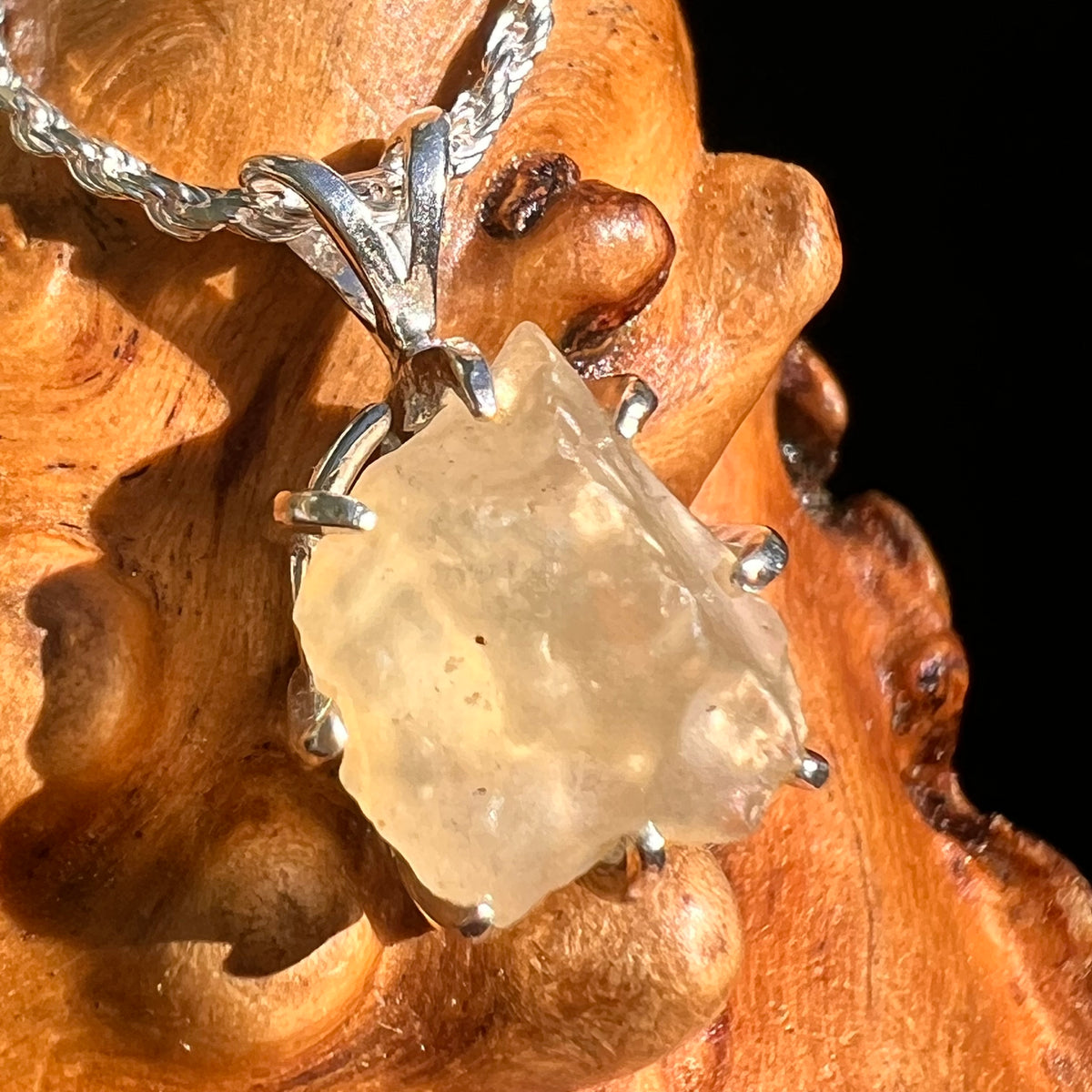 Libyan Desert Glass & Phenakite Pendant Sterling #8413-Moldavite Life