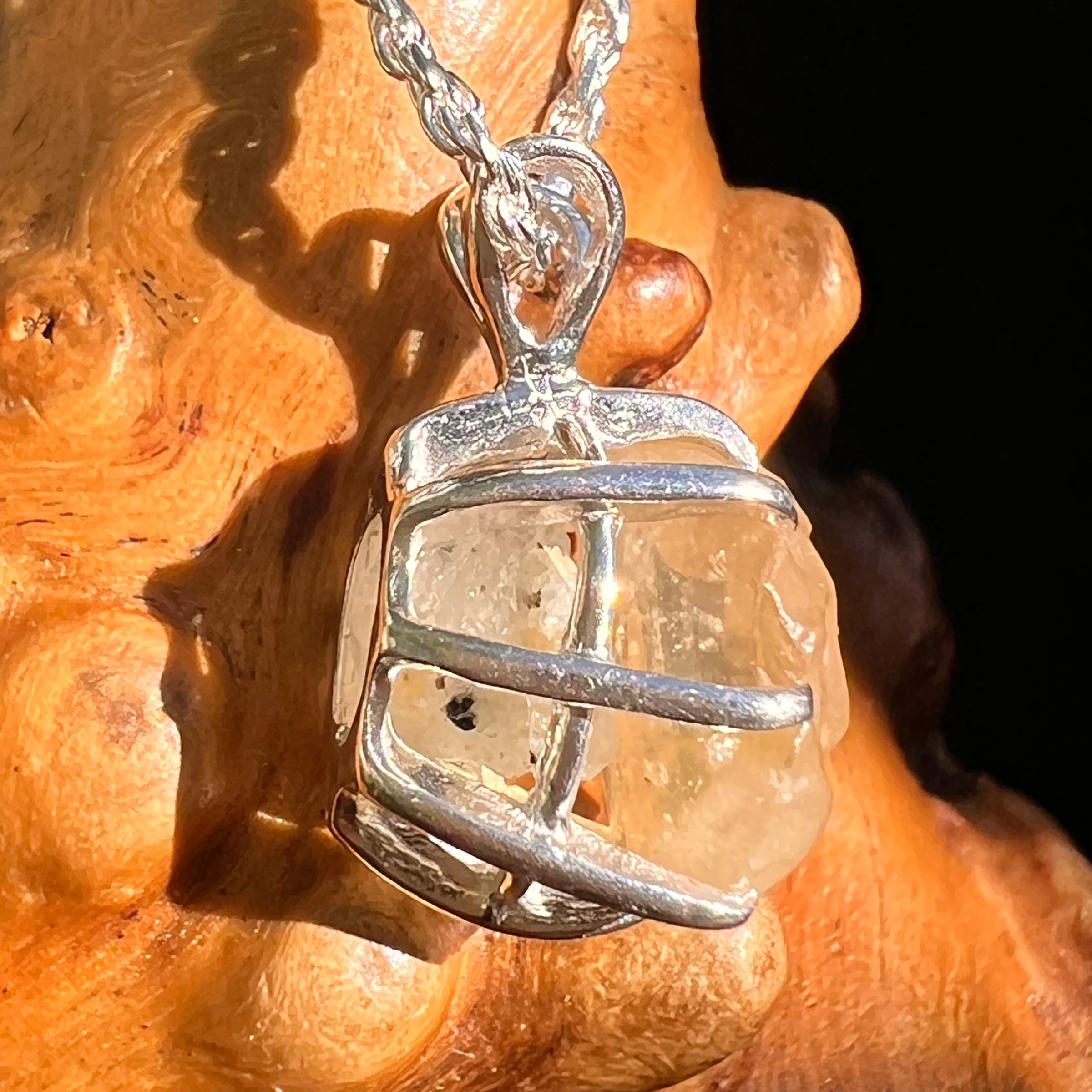 Libyan Desert Glass & Phenakite Pendant Sterling #8413-Moldavite Life