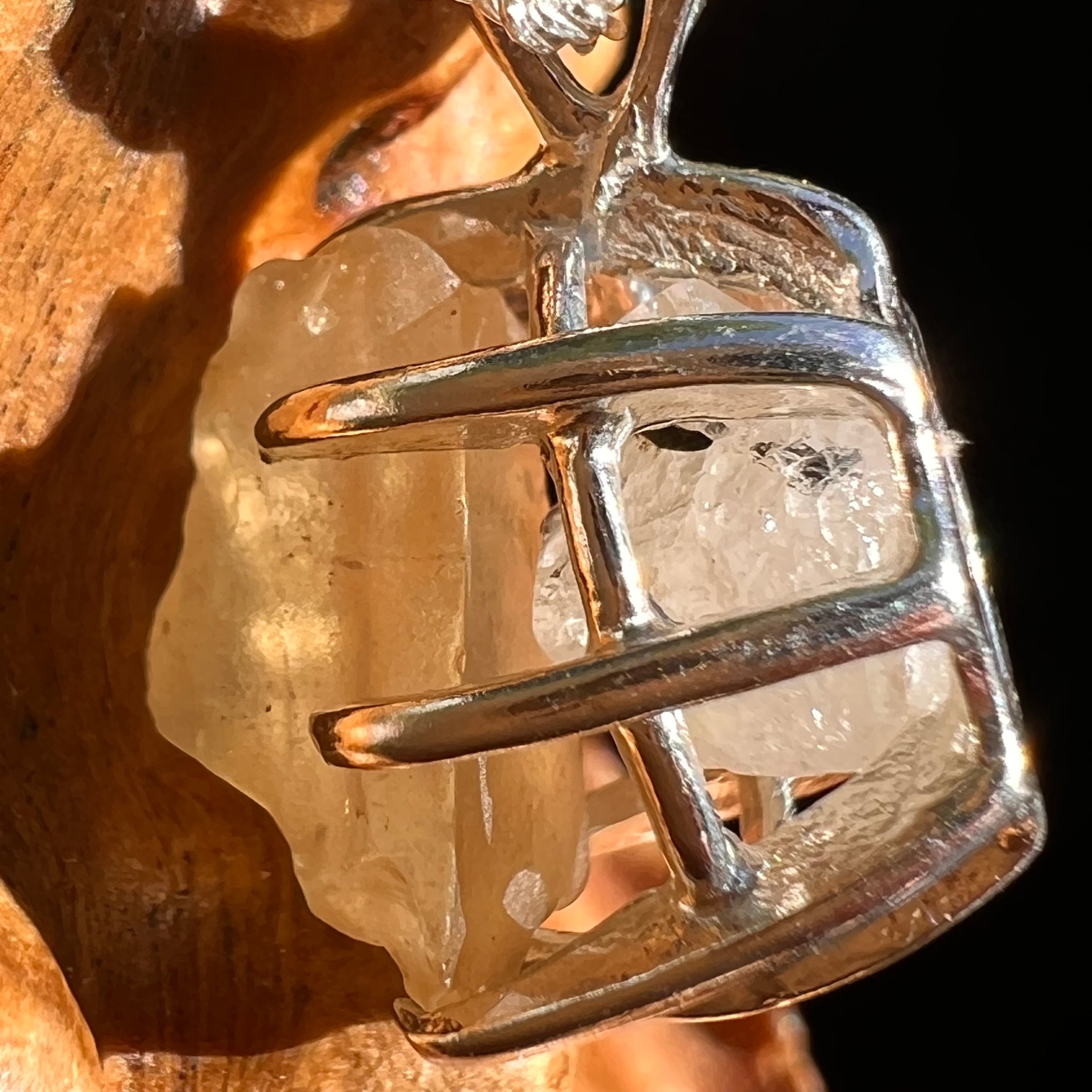 Libyan Desert Glass & Phenakite Pendant Sterling #8413-Moldavite Life