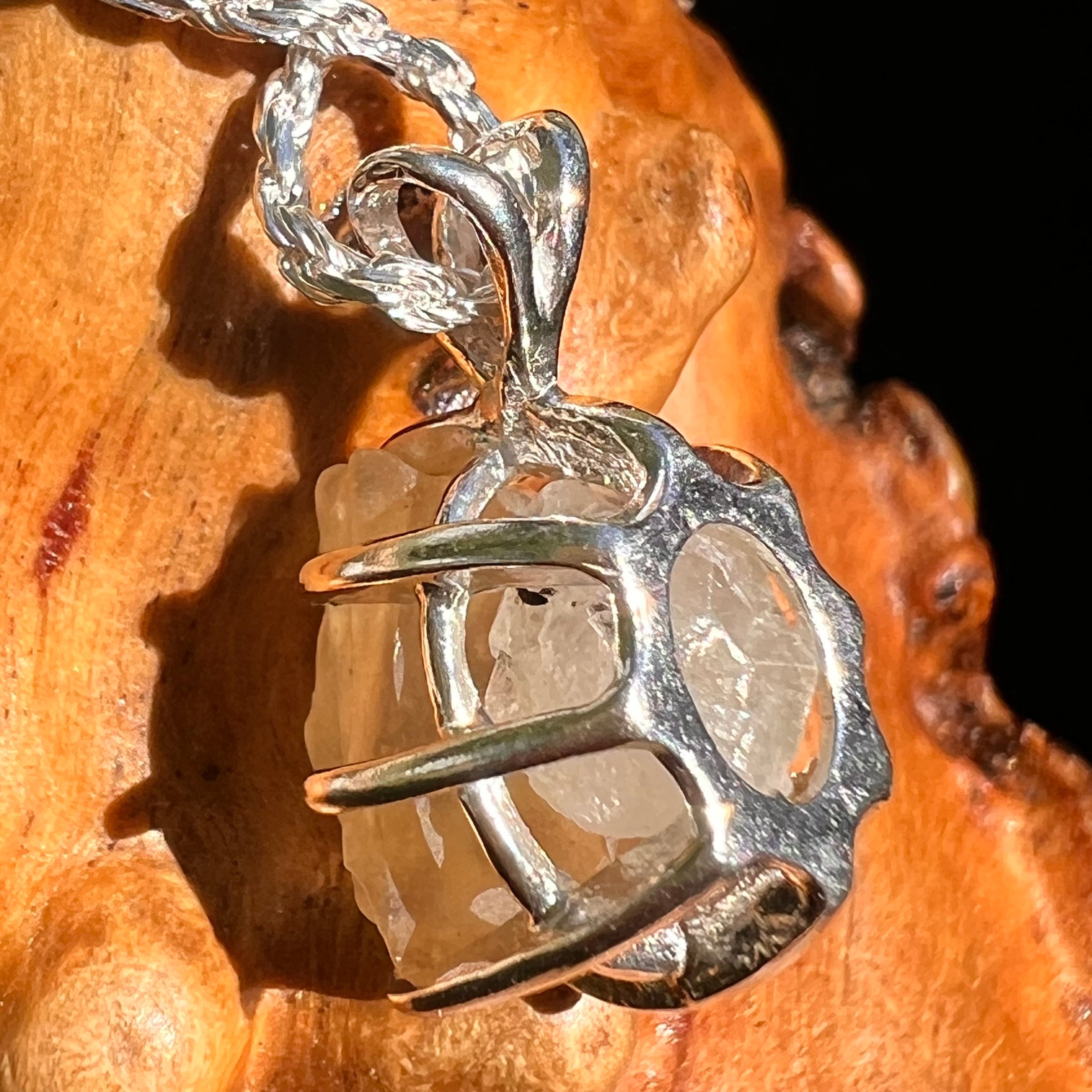 Libyan Desert Glass & Phenakite Pendant Sterling #8413-Moldavite Life