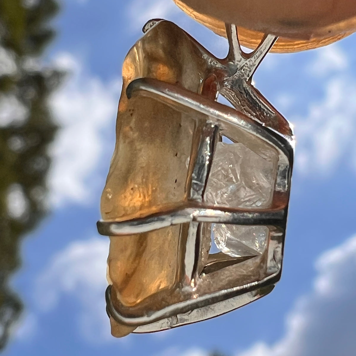 Libyan Desert Glass & Phenakite Pendant Sterling #8920-Moldavite Life