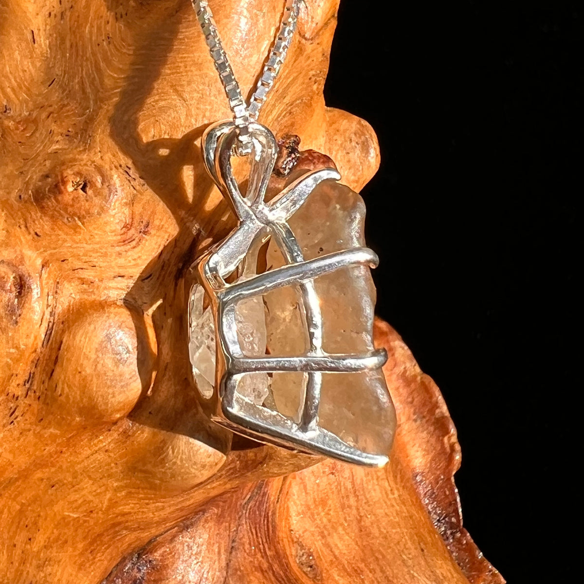 Libyan Desert Glass & Phenakite Pendant Sterling #8920-Moldavite Life