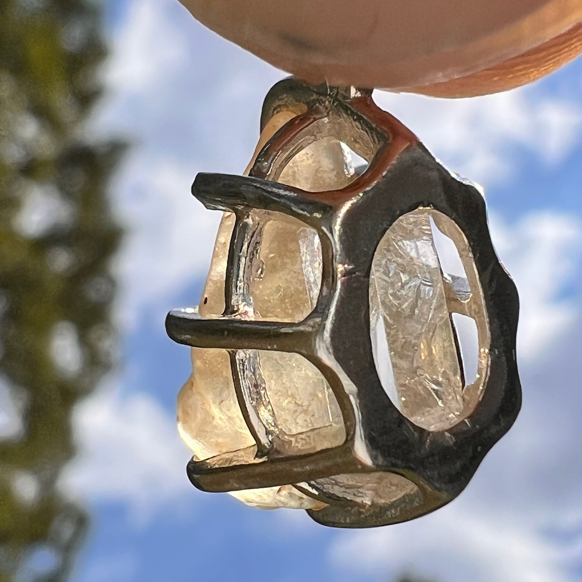 Libyan Desert Glass & Phenakite Pendant Sterling #8921-Moldavite Life