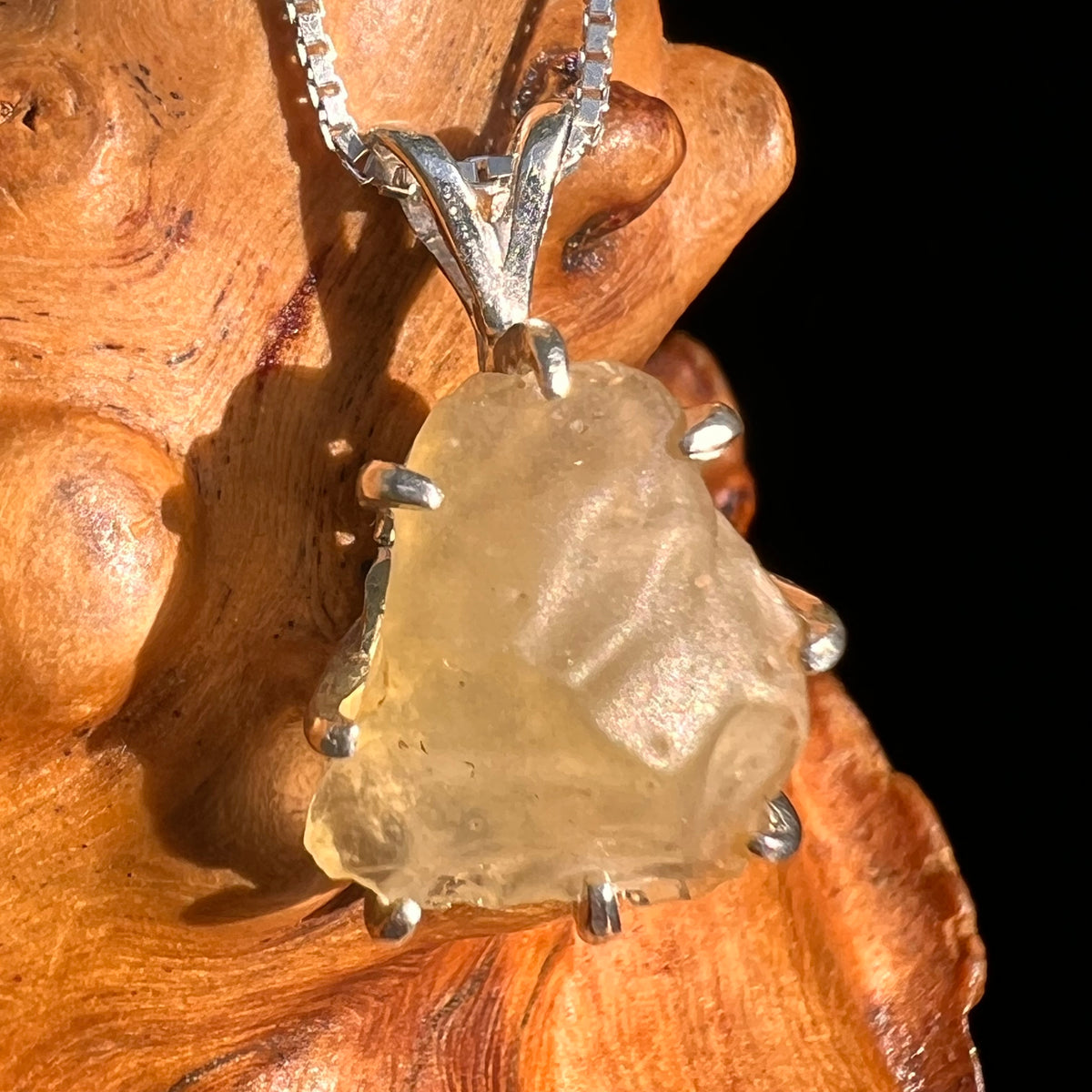 Libyan Desert Glass & Phenakite Pendant Sterling #8924-Moldavite Life