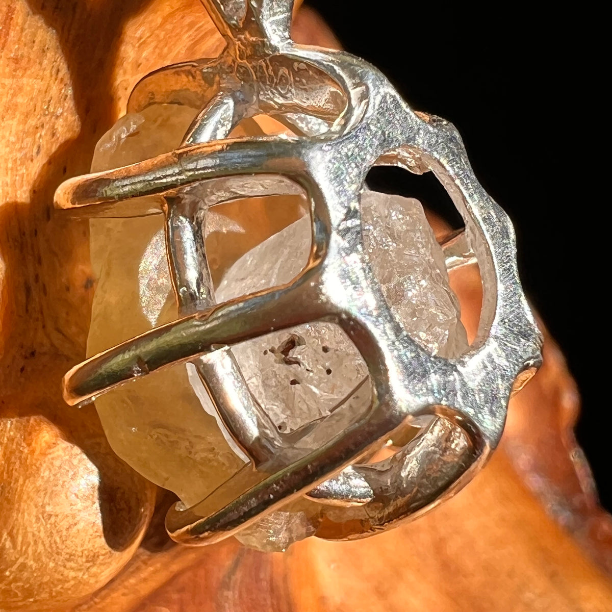 Libyan Desert Glass & Phenakite Pendant Sterling #8924-Moldavite Life