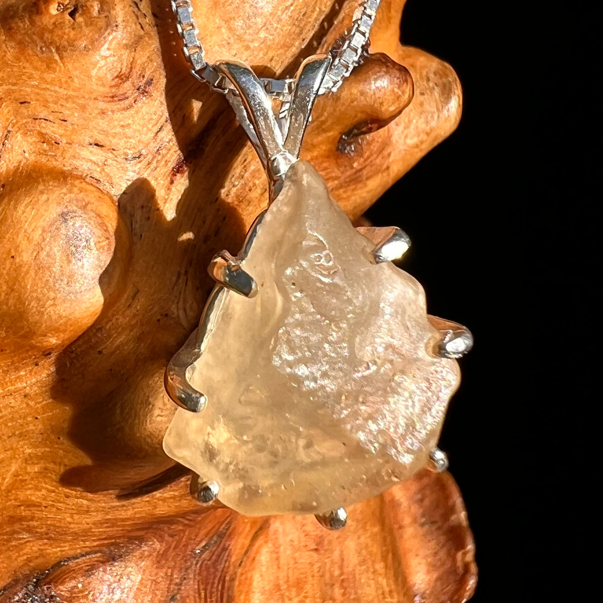 Libyan Desert Glass & Phenakite Pendant Sterling #8925-Moldavite Life