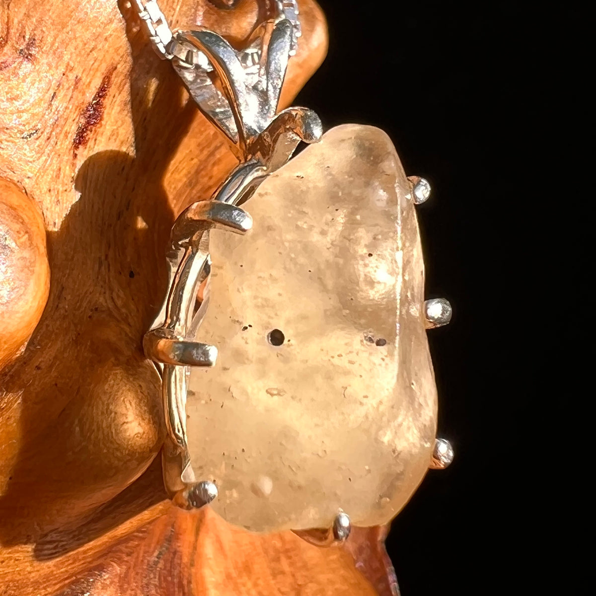Libyan Desert Glass & Phenakite Pendant Sterling #8926-Moldavite Life