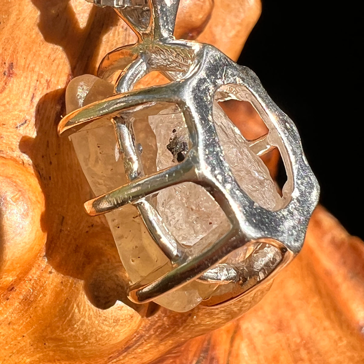 Libyan Desert Glass & Phenakite Pendant Sterling #8926-Moldavite Life