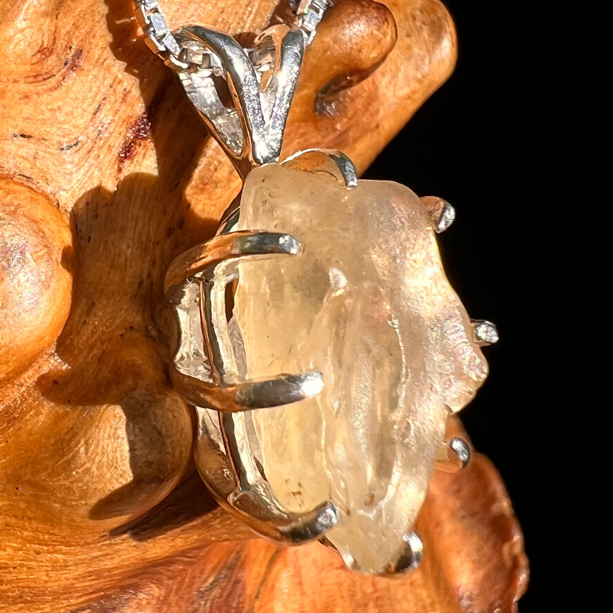 Libyan Desert Glass & Phenakite Pendant Sterling #8927-Moldavite Life