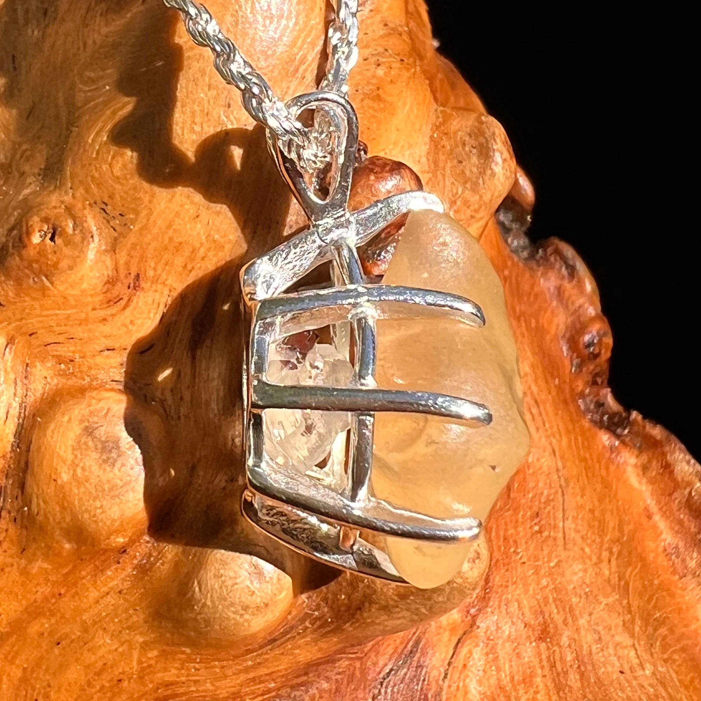 Libyan Desert Glass & Phenakite "drill bit" Pendant Sterling #8412-Moldavite Life