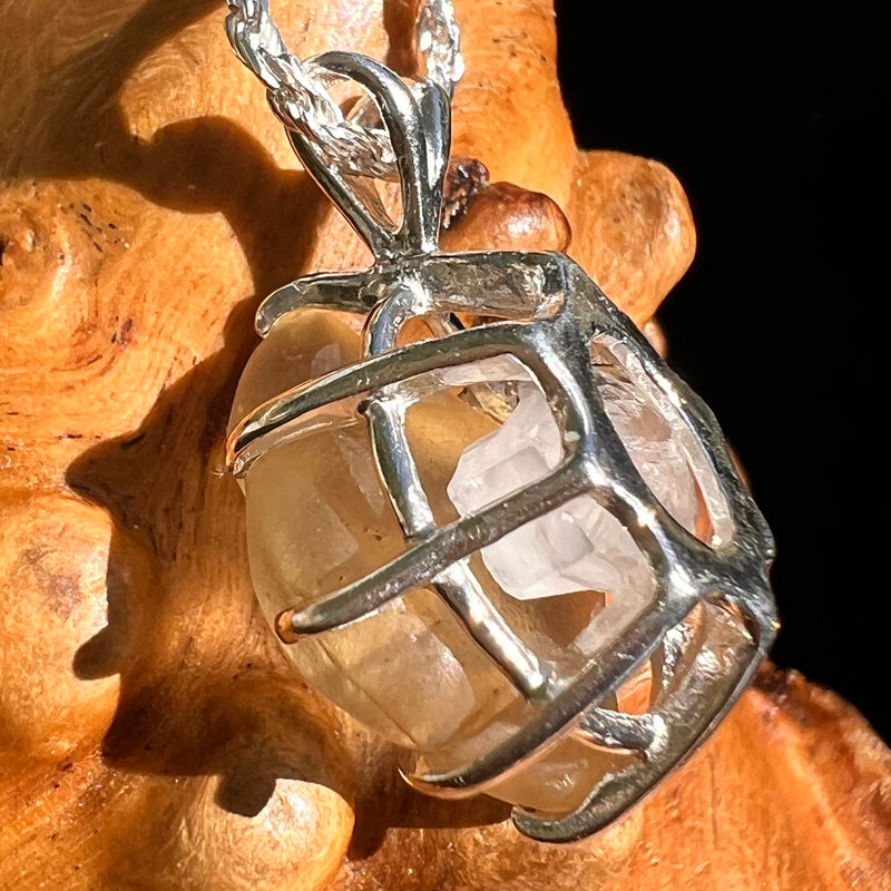 Libyan Desert Glass & Phenakite "drill bit" Pendant Sterling #8412-Moldavite Life