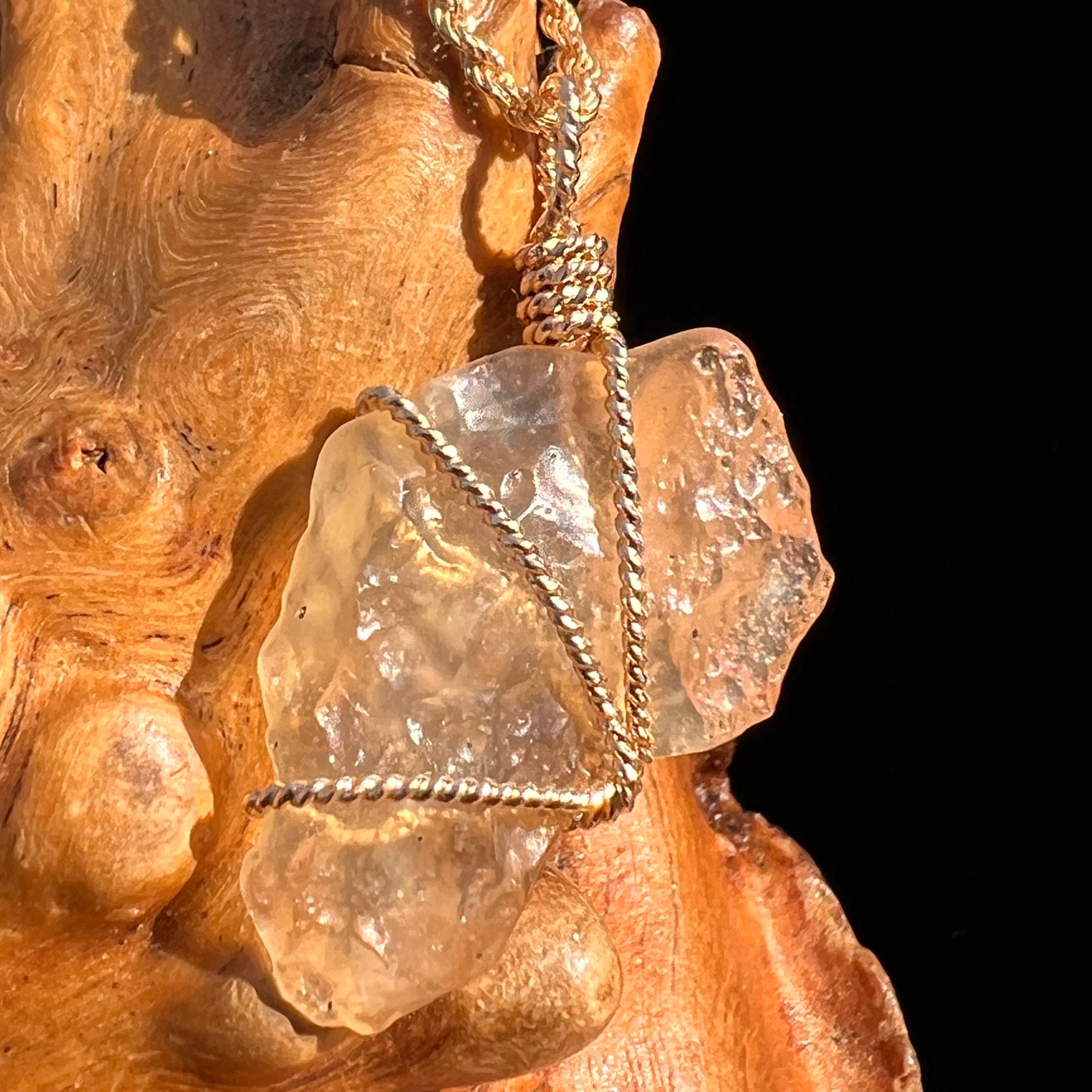 Libyan Desert Glass Wire Wrapped Pendant 14k GF #8299-Moldavite Life