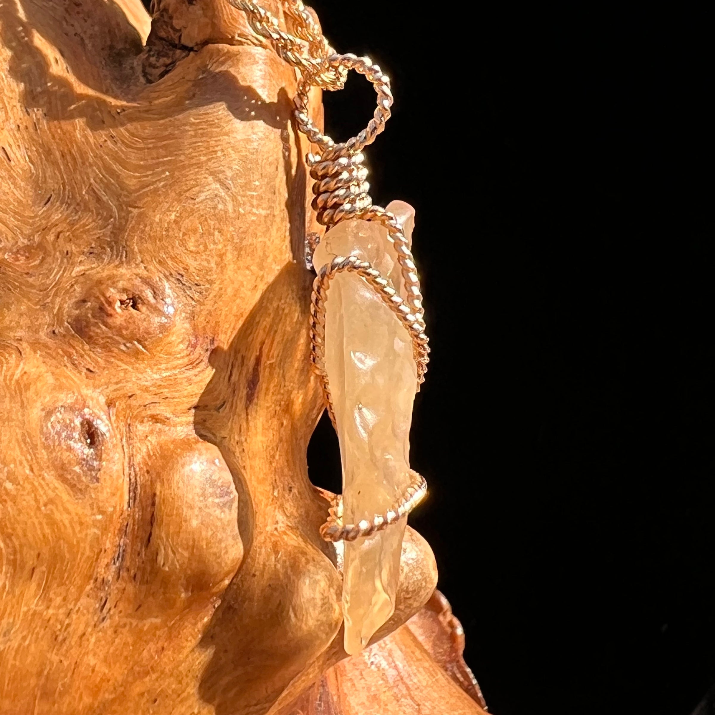 Libyan Desert Glass Wire Wrapped Pendant 14k GF #8299-Moldavite Life