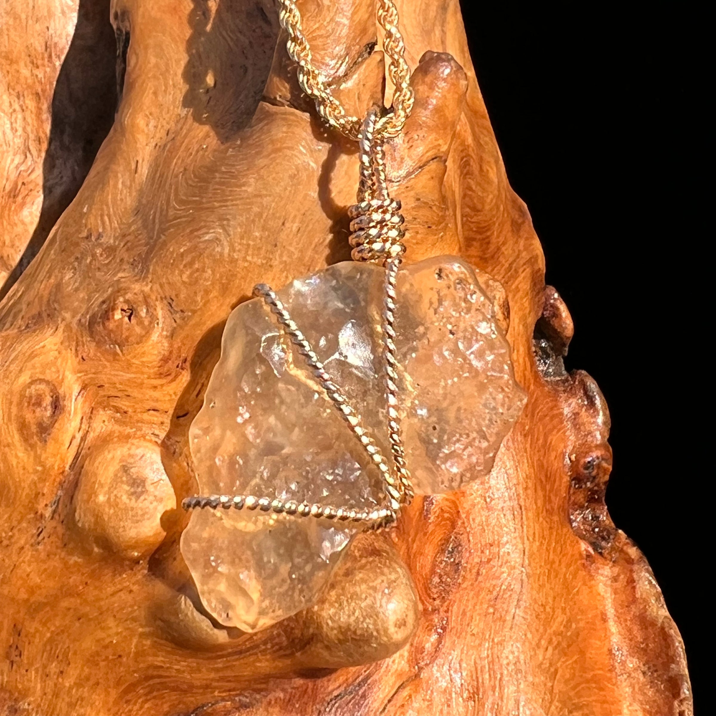 Libyan Desert Glass Wire Wrapped Pendant 14k GF #8299-Moldavite Life