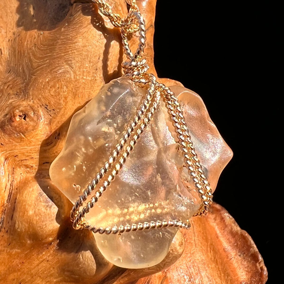 Libyan Desert Glass Wire Wrapped Pendant 14k GF #8301-Moldavite Life