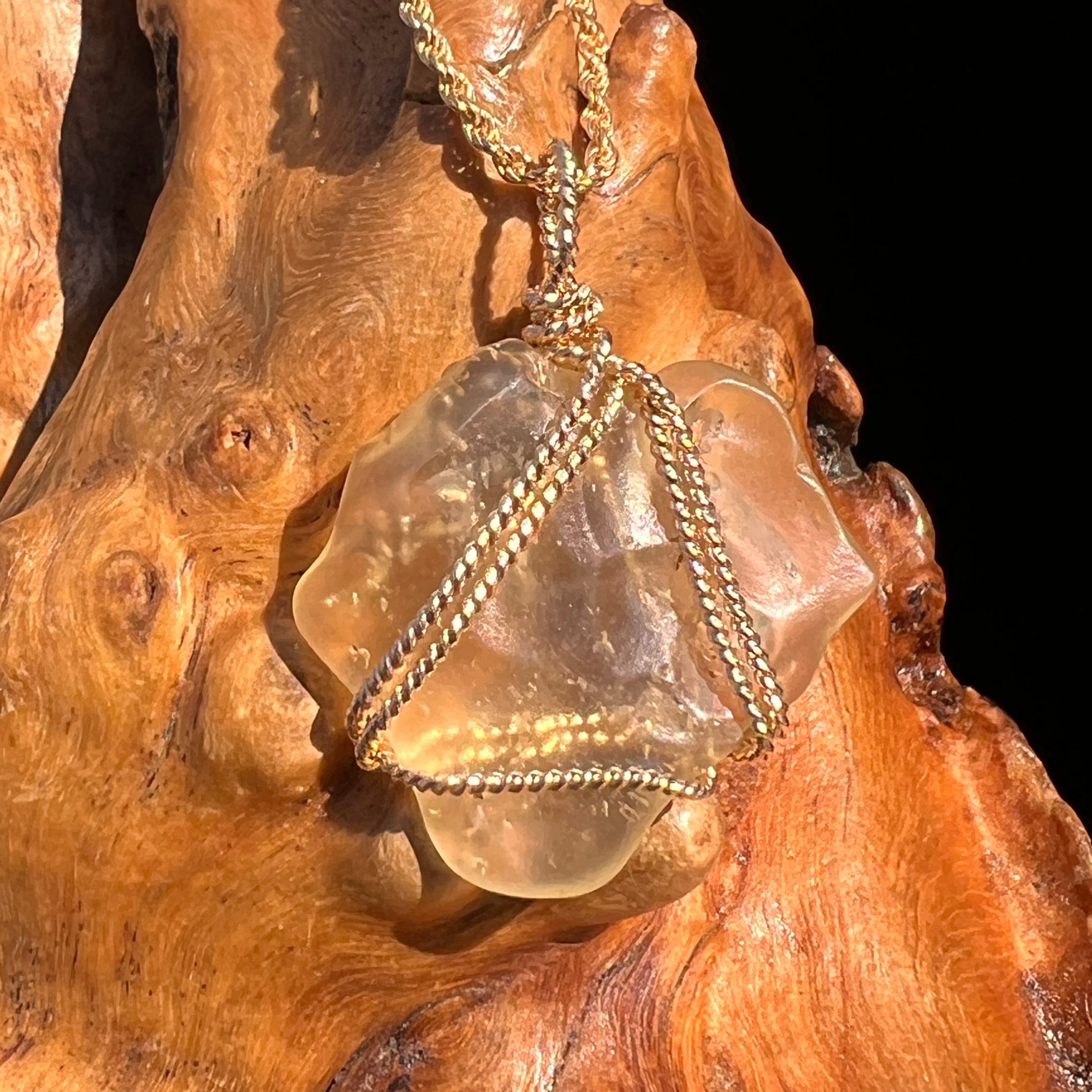 Libyan Desert Glass Wire Wrapped Pendant 14k GF #8301-Moldavite Life