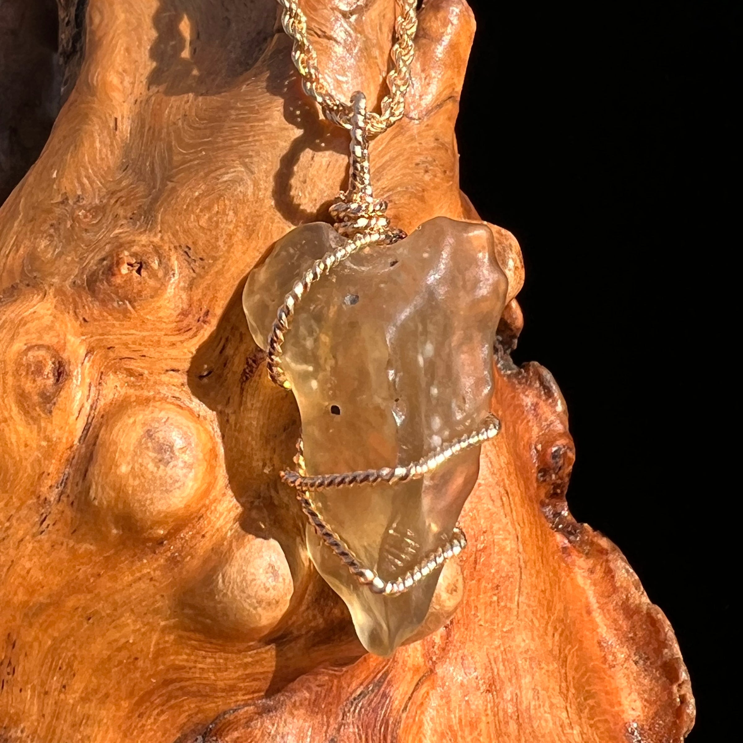 Libyan Desert Glass Wire Wrapped Pendant 14k GF #8302-Moldavite Life