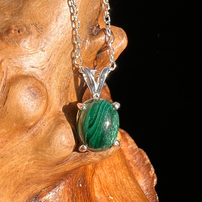 Green Malachite Pendant Necklace Sterling Silver Moldavite Life
