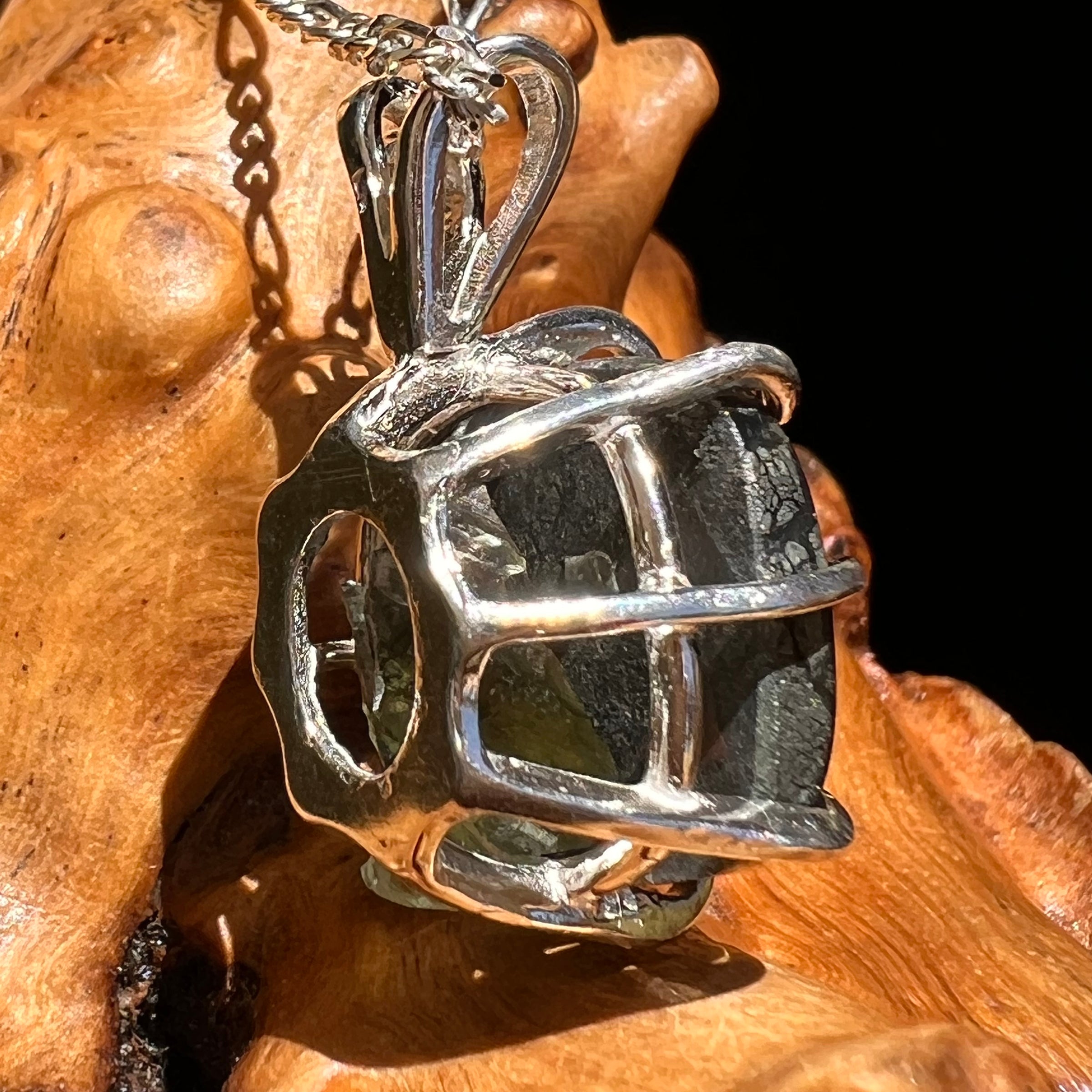 Marcasite & Moldavite Pendant Sterling Silver #6503-Moldavite Life