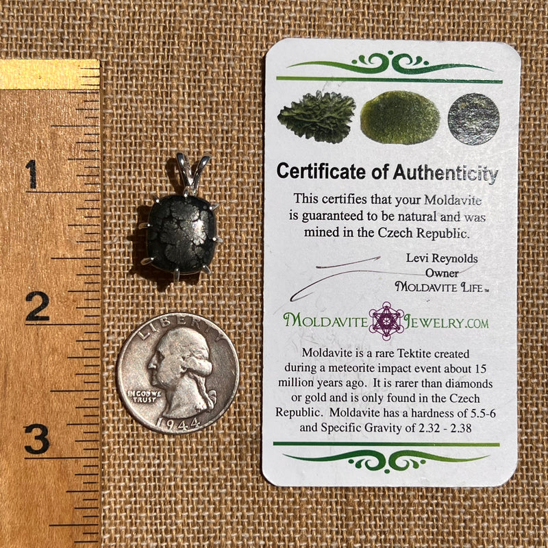 Marcasite & Moldavite Pendant Sterling Silver #6503-Moldavite Life