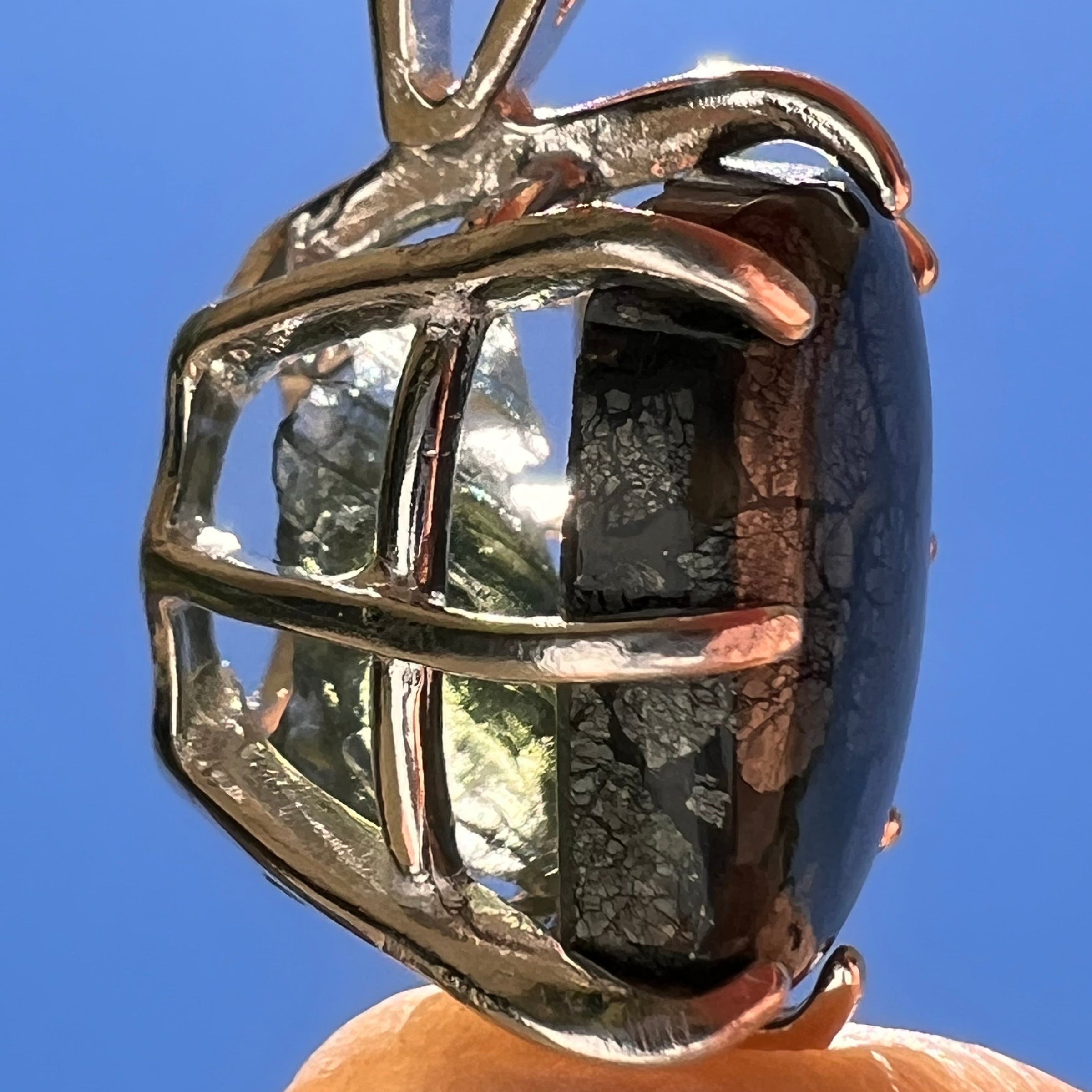 Marcasite & Moldavite Pendant Sterling Silver #6503-Moldavite Life