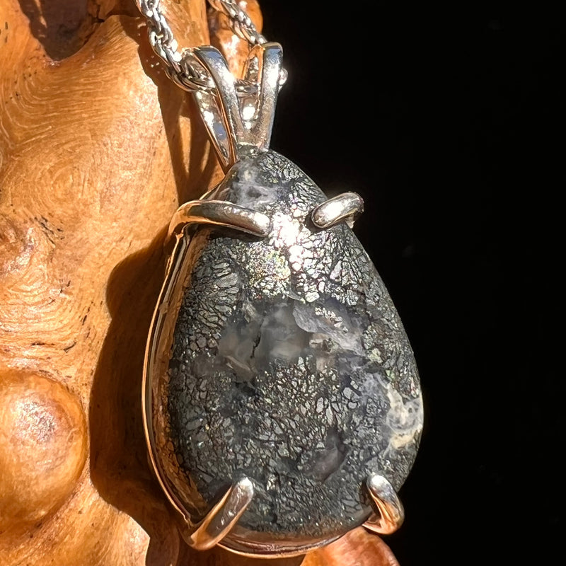 Marcasite & Moldavite Pendant Sterling Silver #6504-Moldavite Life