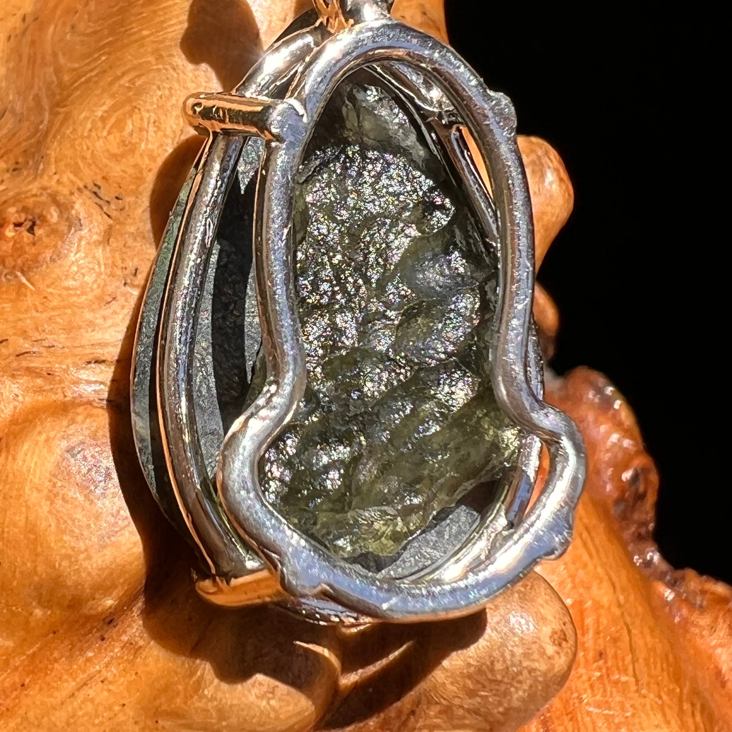 Marcasite & Moldavite Pendant Sterling Silver #6504-Moldavite Life