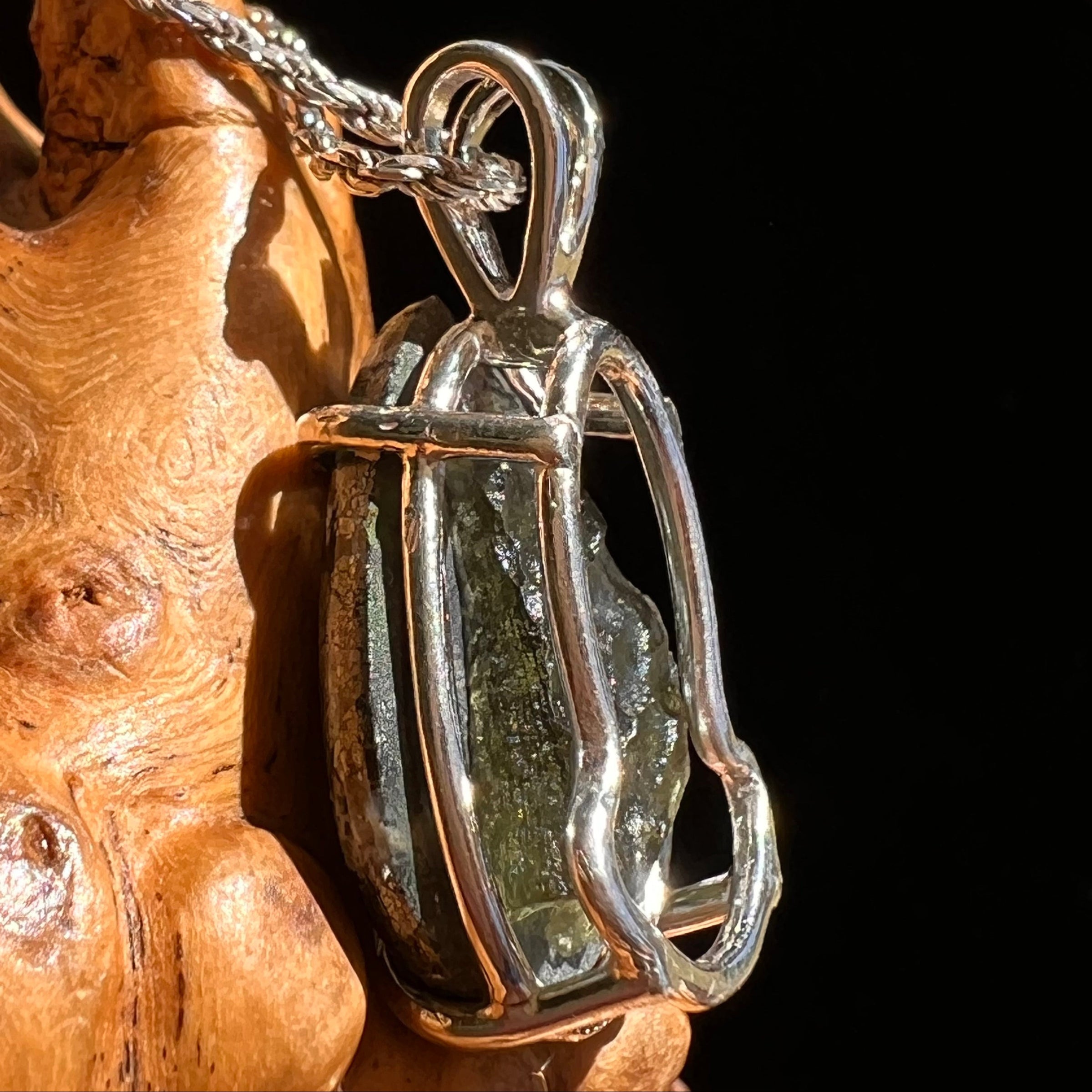 Marcasite & Moldavite Pendant Sterling Silver #6504-Moldavite Life