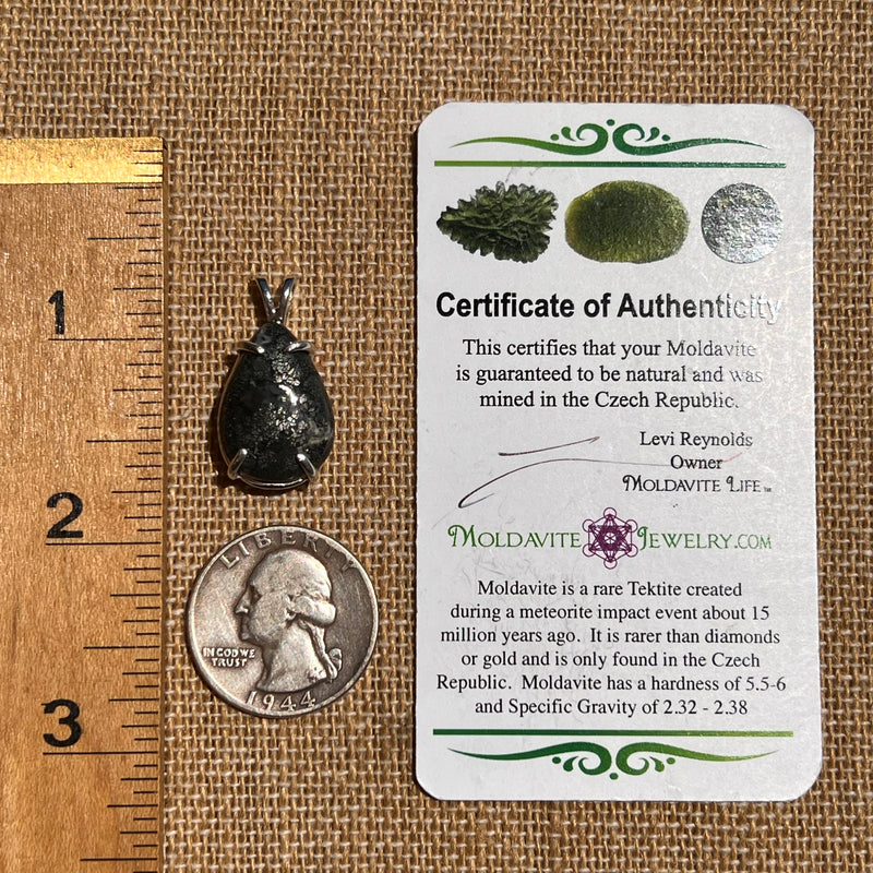 Marcasite & Moldavite Pendant Sterling Silver #6504-Moldavite Life