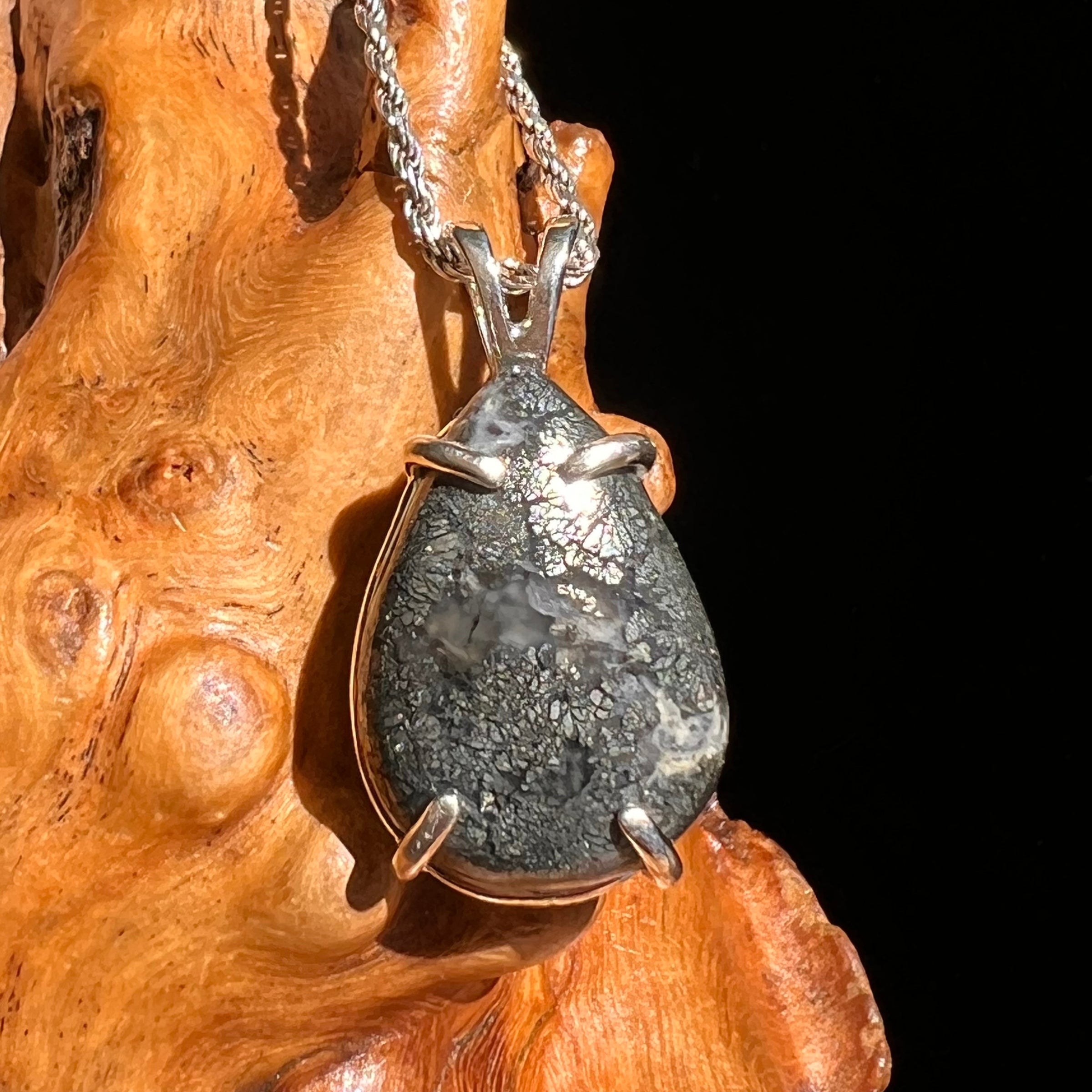 Marcasite & Moldavite Pendant Sterling Silver #6504-Moldavite Life