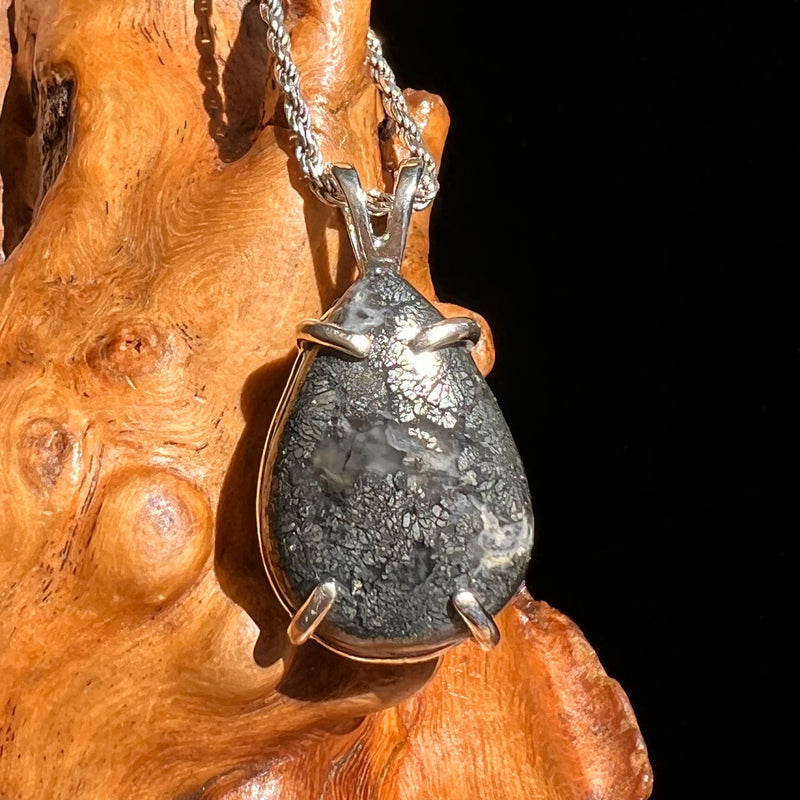 Marcasite & Moldavite Pendant Sterling Silver #6504-Moldavite Life