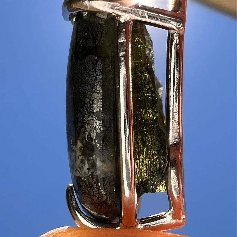 Marcasite & Moldavite Pendant Sterling Silver #6504-Moldavite Life