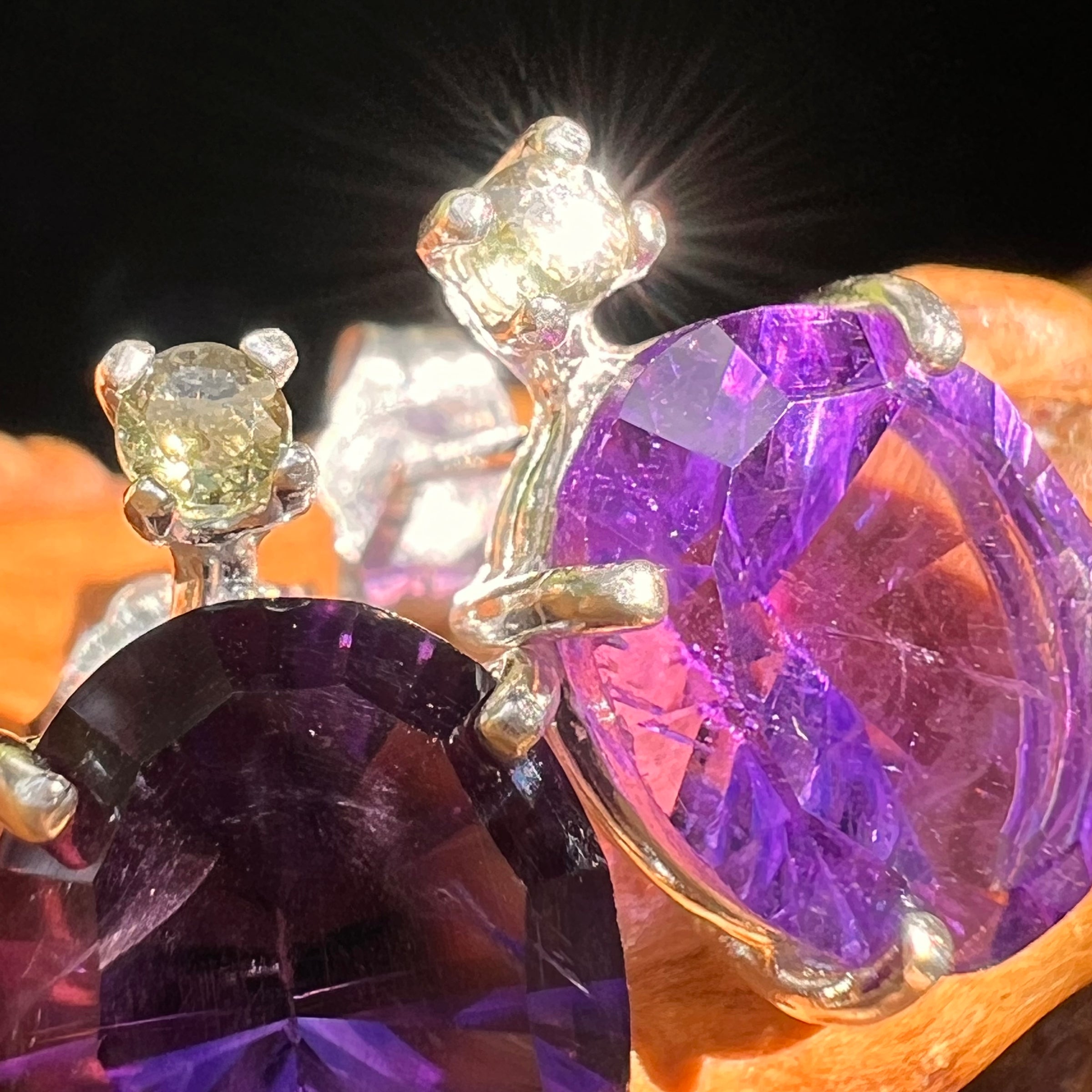 Moldavite & Amethyst Earrings Sterling Silver #8588-Moldavite Life