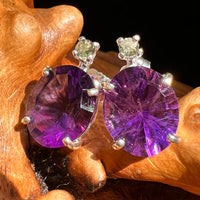 Moldavite & Amethyst Earrings Sterling Silver #8588-Moldavite Life