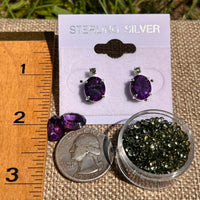 Moldavite & Amethyst Earrings Sterling Silver #8588-Moldavite Life